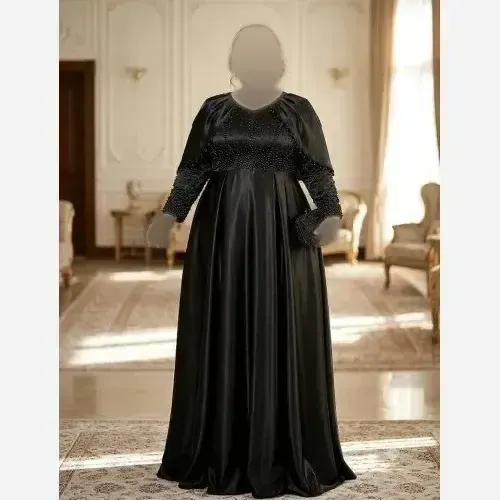 ماکسی مجلسی زنانه بیگ سایز ساتن lx رنگ مشکی