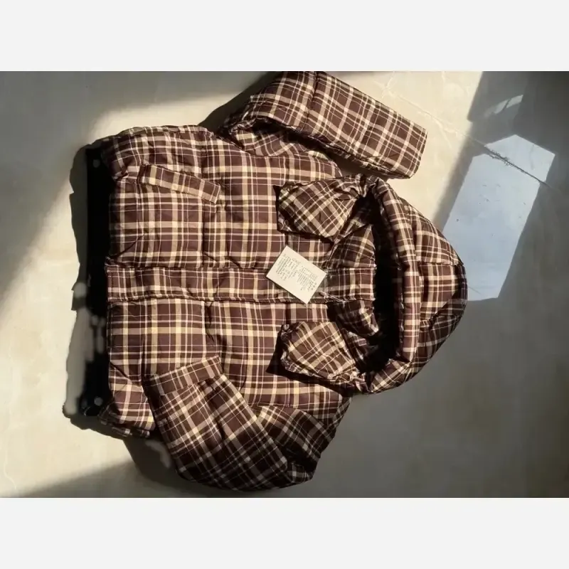 کاپشن وارداتی چهارخونه پشمدار کلاهدار سایز M تا 2XL